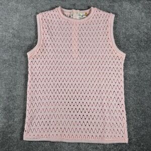 60s VTG Cellini Sweater Women's Medium Pink Open Knit Crocheted Cottagecore